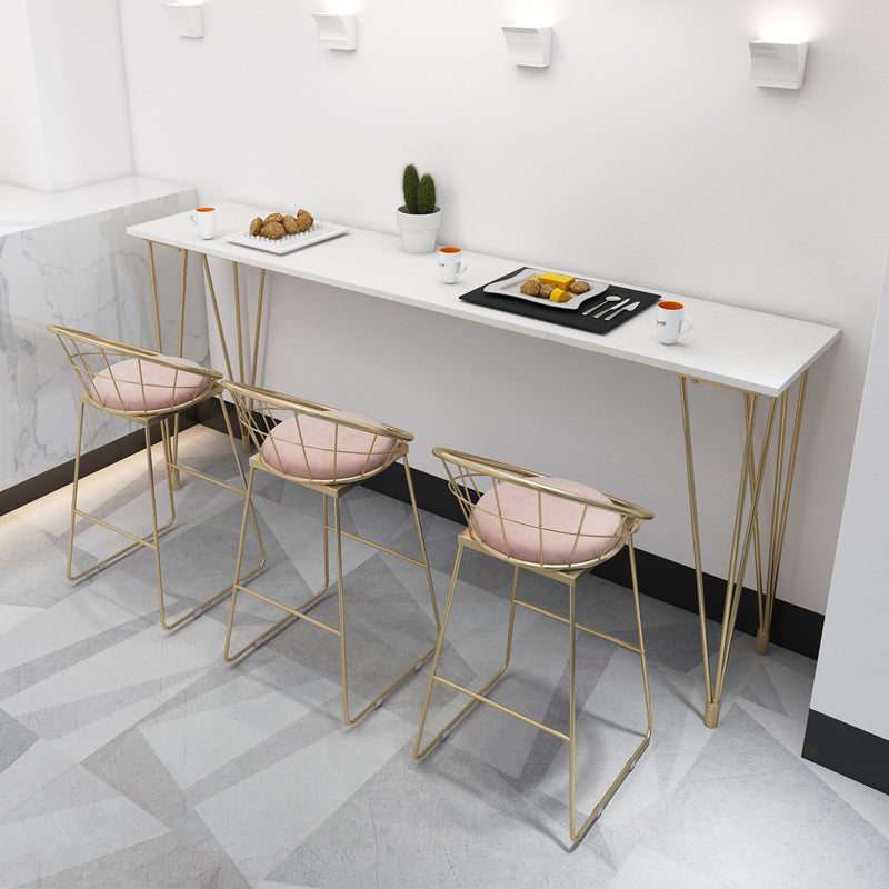 White Rectangle Pub Table Faux Marble Bar Height Cocktail Table with Metal Base