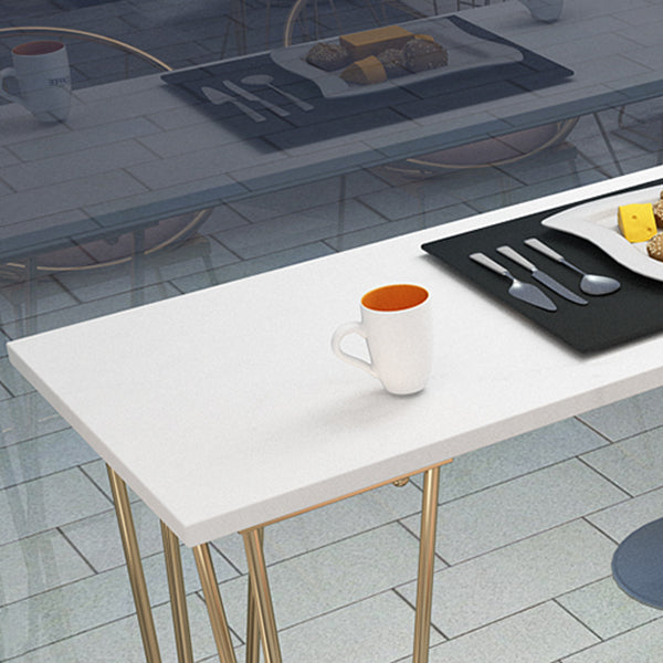 White Rectangle Pub Table Faux Marble Bar Height Cocktail Table with Metal Base