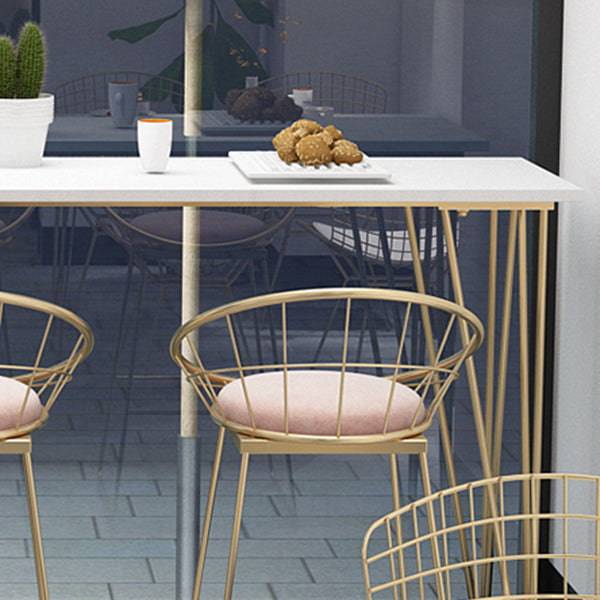 White Rectangle Pub Table Faux Marble Bar Height Cocktail Table with Metal Base