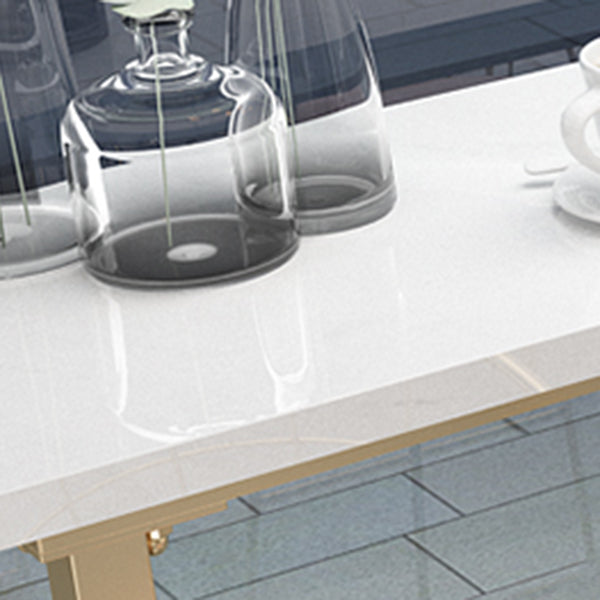 White Rectangle Pub Table Faux Marble Bar Height Cocktail Table with Metal Base