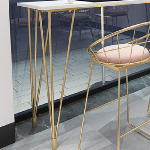 White Rectangle Pub Table Faux Marble Bar Height Cocktail Table with Metal Base