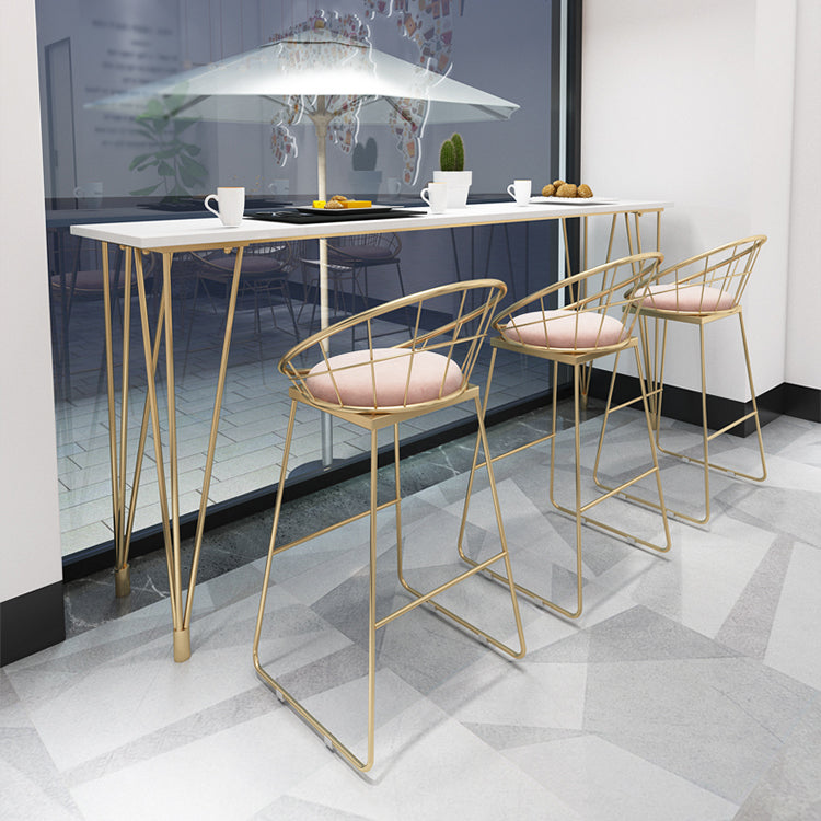 White Rectangle Pub Table Faux Marble Bar Height Cocktail Table with Metal Base