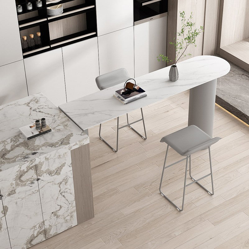 White Stone Top Bar Dining Table Modern Double Pedestal Bar Table
