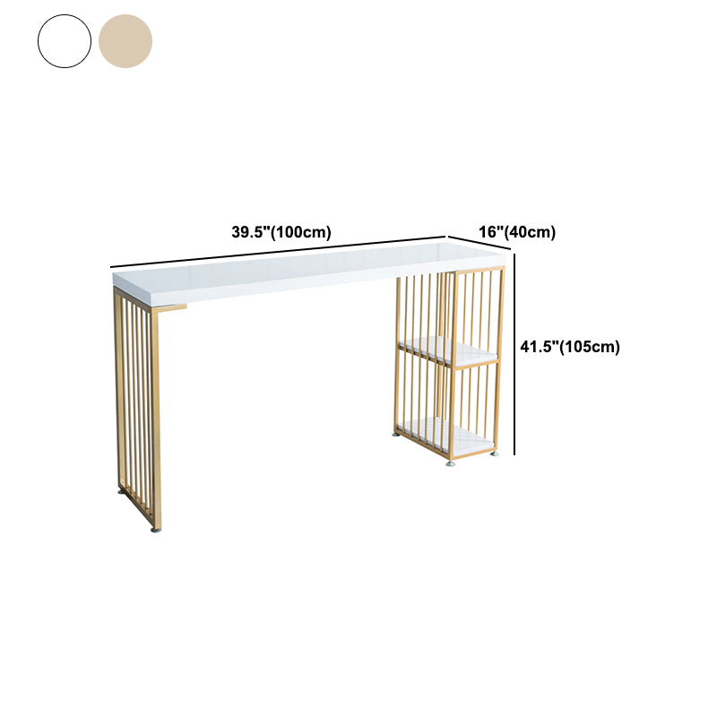 Solid Wood Bistro Table Metal Base Rectangle Bar Height Pub Table with Shelves
