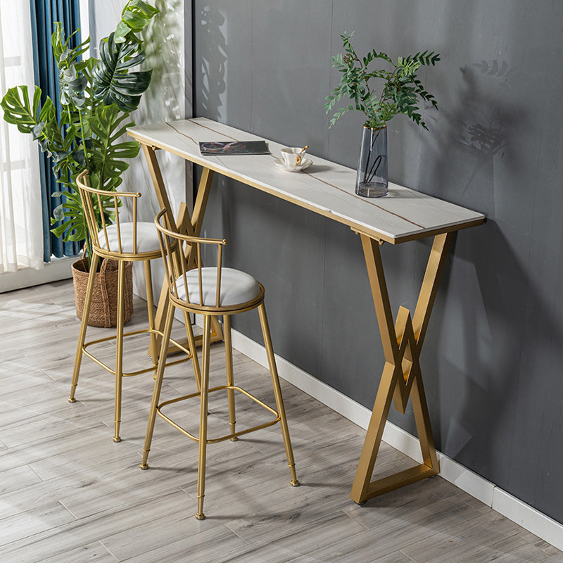 Glam Rectangle Pub Table Sintered Stone Bar Height Cocktail Table with Double Pedestal