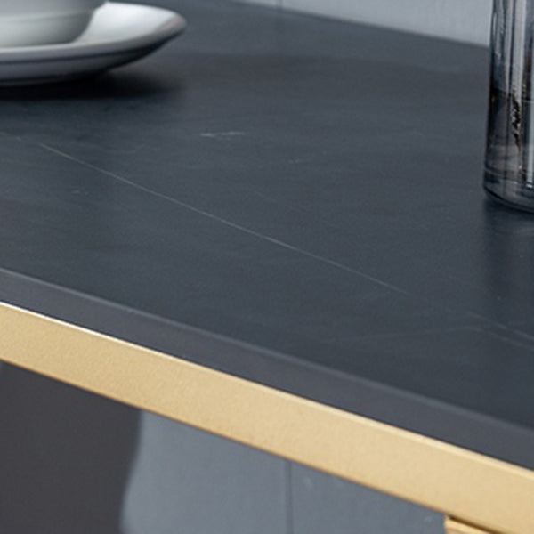 Glam Rectangle Pub Table Sintered Stone Bar Height Cocktail Table with Double Pedestal