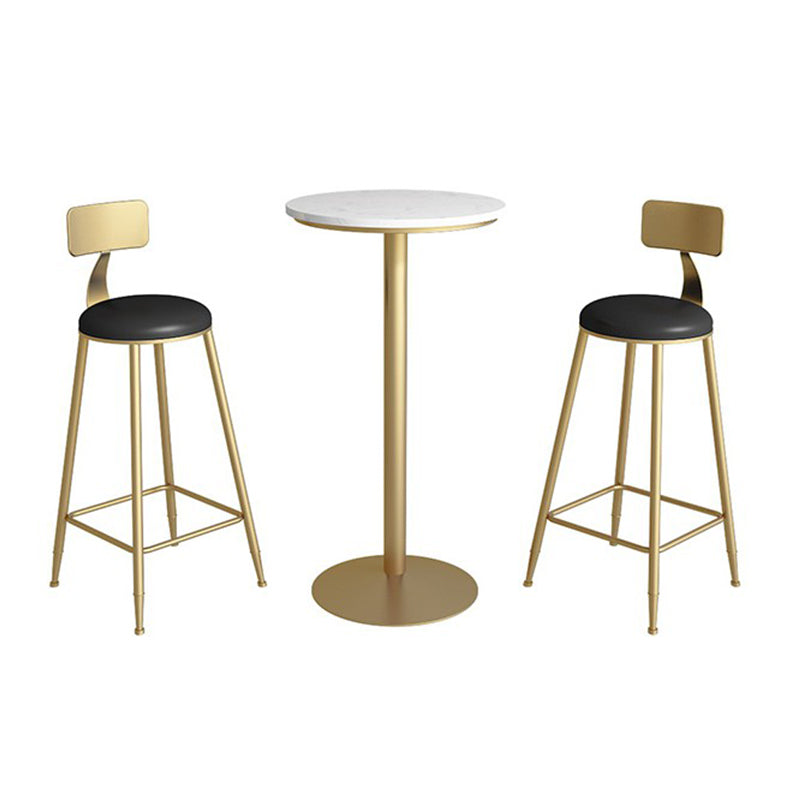 Faux Marble Bar Wine Table Glam Pedestal Pub Table with Metal Base