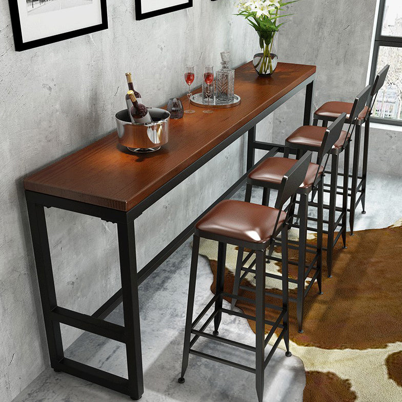 Brown Solid Wood Bar Table Rectangle Dining Table for Kitchen Living Room