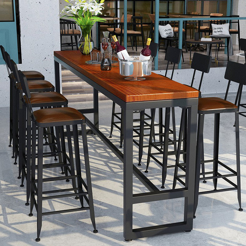 Brown Solid Wood Bar Table Rectangle Dining Table for Kitchen Living Room