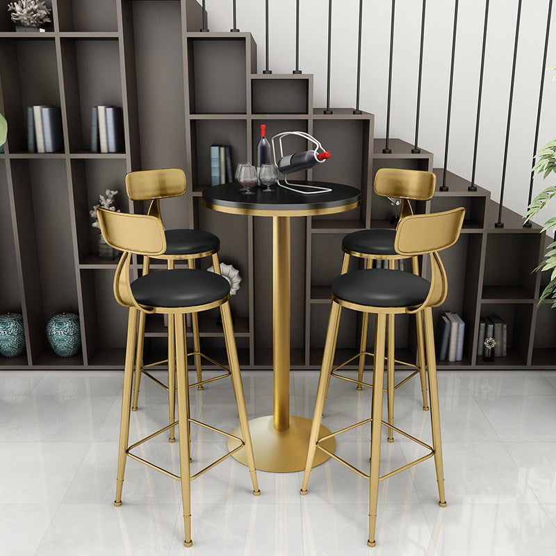 Glam Faux Marble Bar Table 41.3"H Pedestal Bar Height Cocktail Table with Metal Base