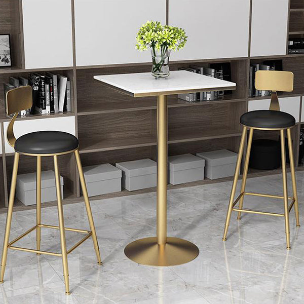 Glam Faux Marble Bar Table 41.3"H Pedestal Bar Height Cocktail Table with Metal Base