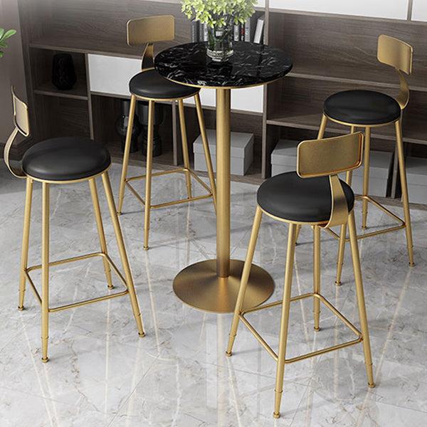 Glam Faux Marble Bar Table 41.3"H Pedestal Bar Height Cocktail Table with Metal Base