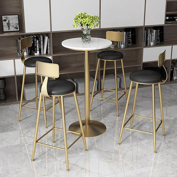 Glam Faux Marble Bar Table 41.3"H Pedestal Bar Height Cocktail Table with Metal Base