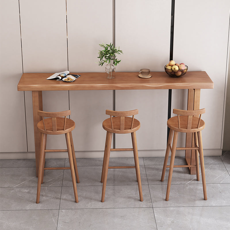 Modern Solid Wood Bar Table Brown Rectangle Bar Height Cocktail Table with Sled Base