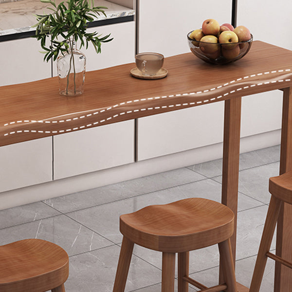 Modern Solid Wood Bar Table Brown Rectangle Bar Height Cocktail Table with Sled Base