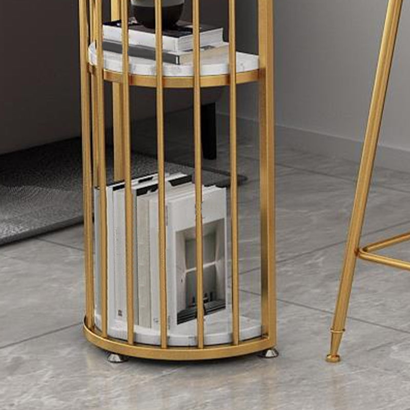 Glam Specialty White Bar Table Faux Marble Pedestal Bar Height Pub Table with Shelves