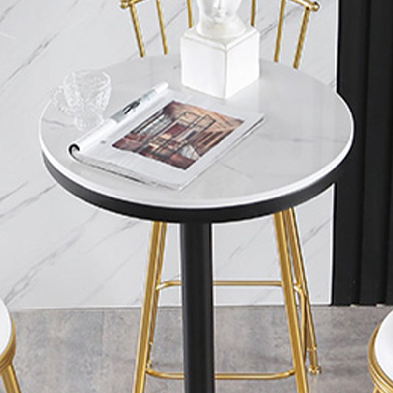 Round Stone Bar Dining Table Glam Pedestal Bar Table for Living Room