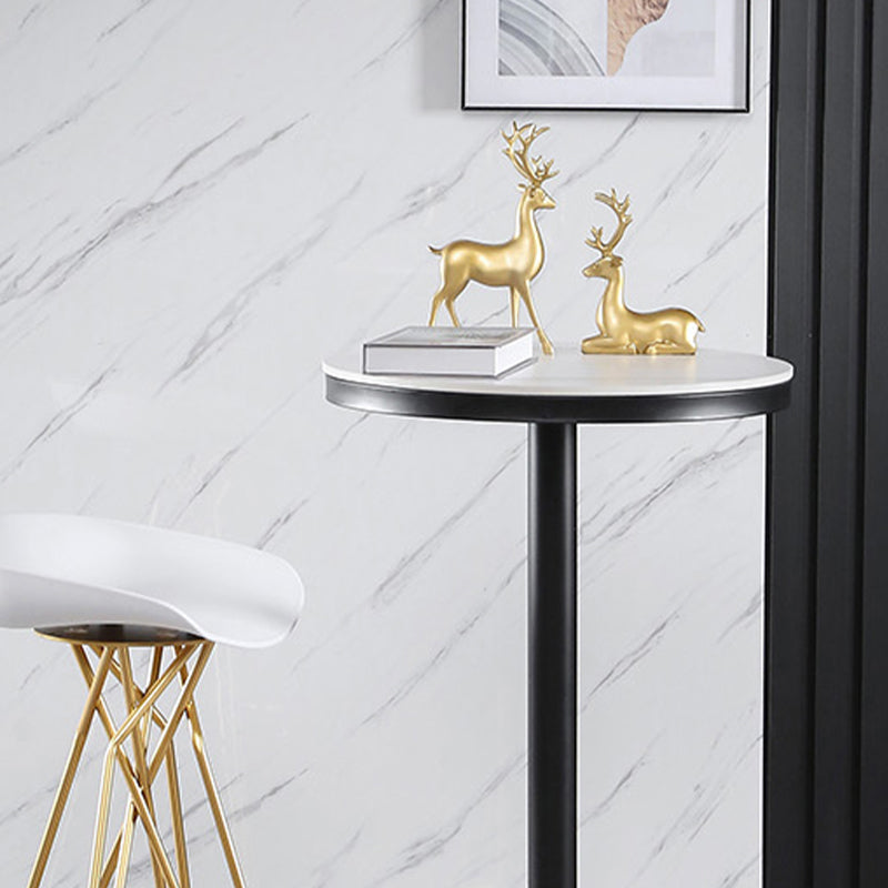Round Stone Bar Dining Table Glam Pedestal Bar Table for Living Room
