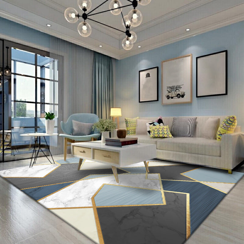 Modern Style Rectangle Shape Rug Geometric Pattern Living Room Carpet Washable Area Rug