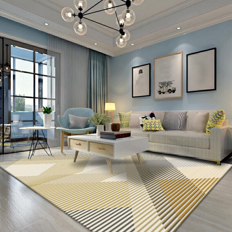 Modern Style Rectangle Shape Rug Geometric Pattern Living Room Carpet Washable Area Rug