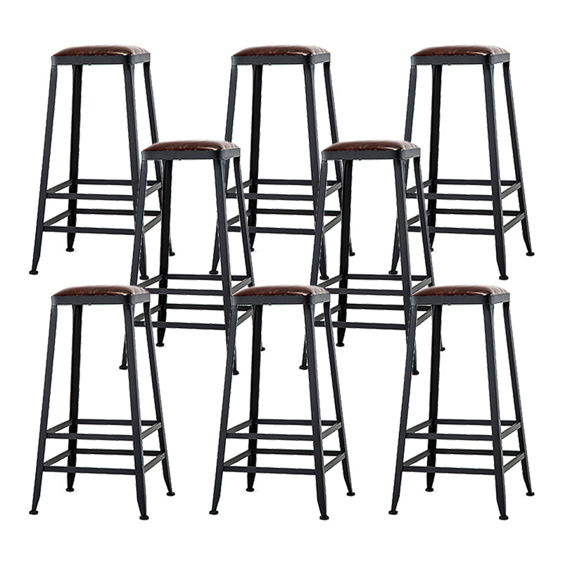 Industrial Metal Stool Faux Leather Cushion Footrest Stool for Bar
