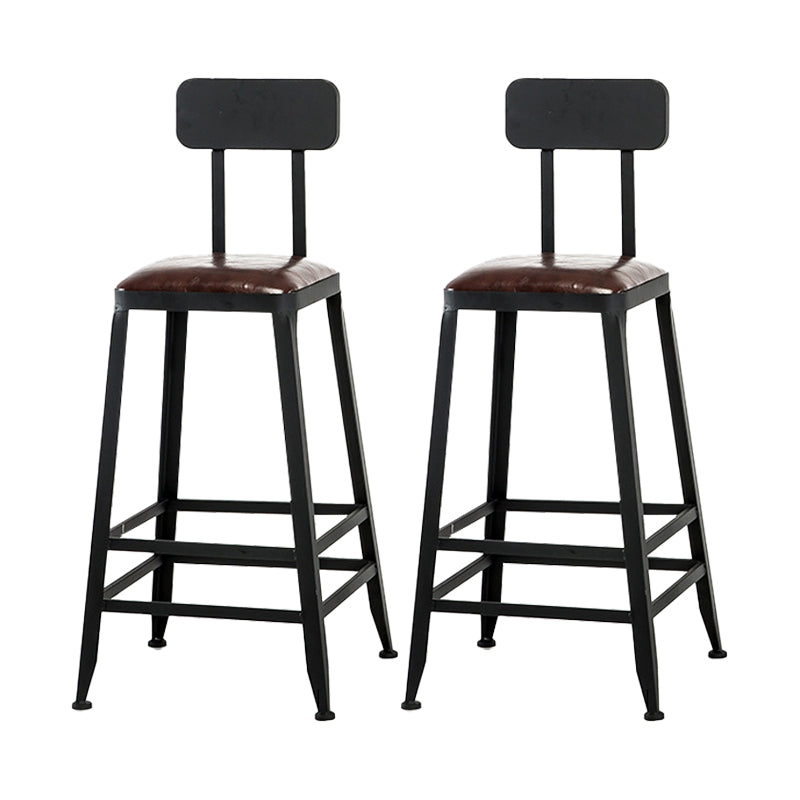 Industrial Metal Stool Faux Leather Cushion Footrest Stool for Bar