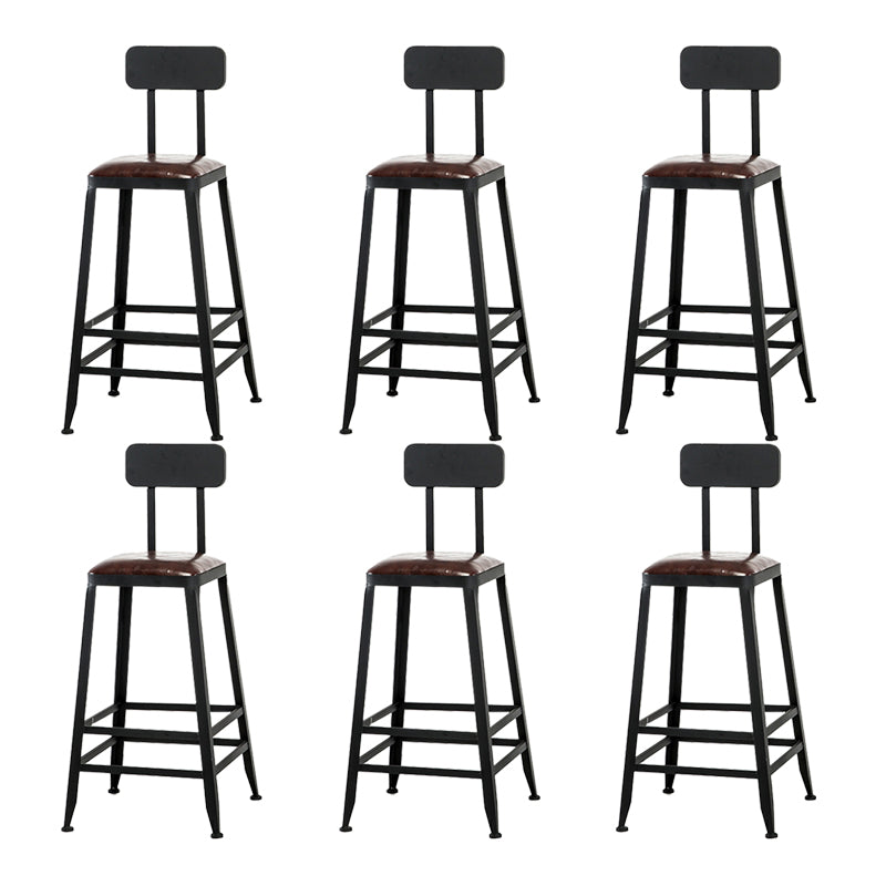 Industrial Metal Stool Faux Leather Cushion Footrest Stool for Bar