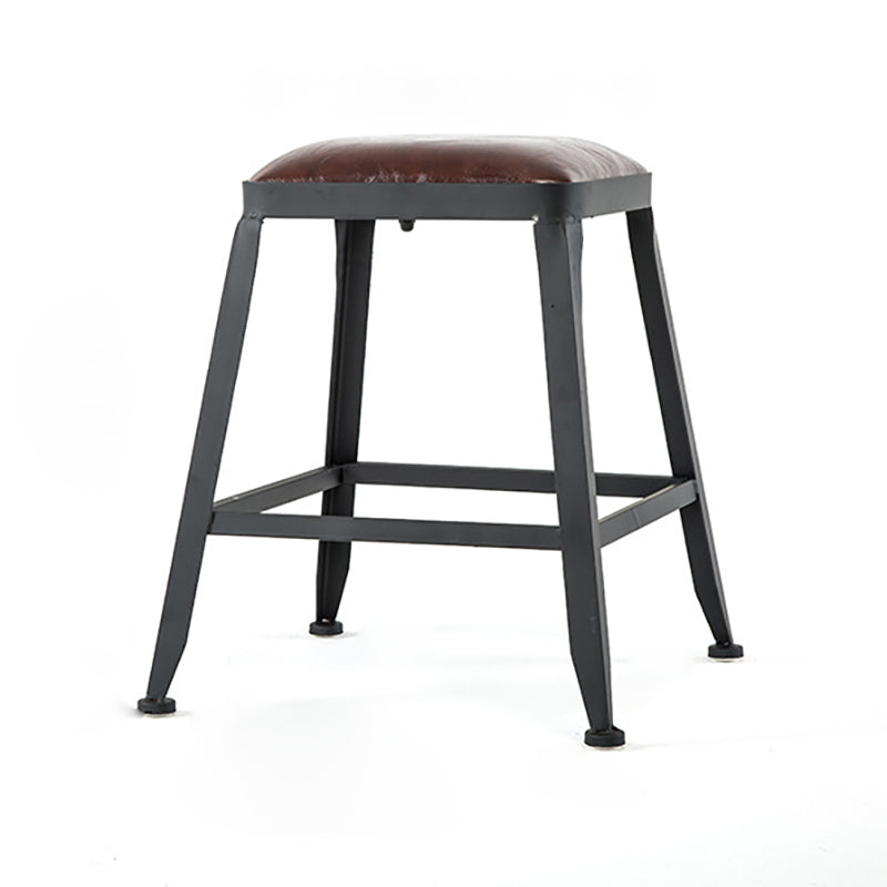 Industrial Metal Stool Faux Leather Cushion Footrest Stool for Bar