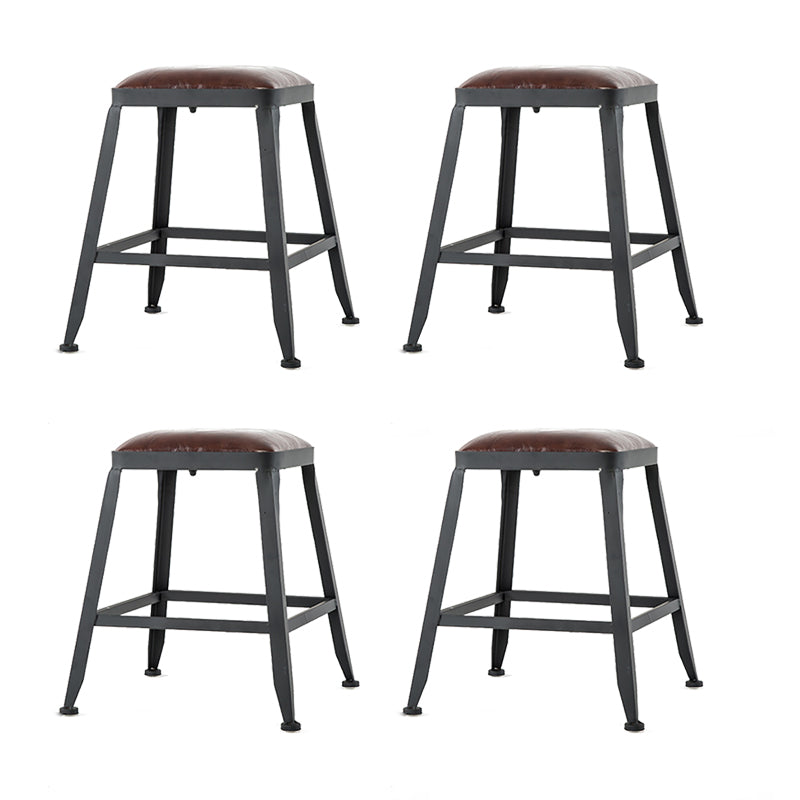 Industrial Metal Stool Faux Leather Cushion Footrest Stool for Bar