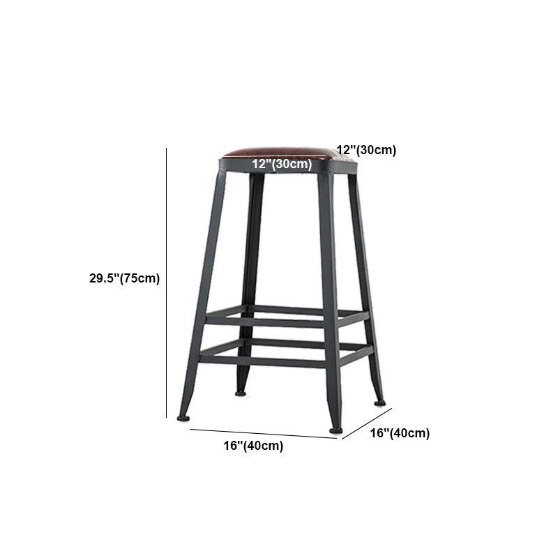 Industrial Metal Stool Faux Leather Cushion Footrest Stool for Bar