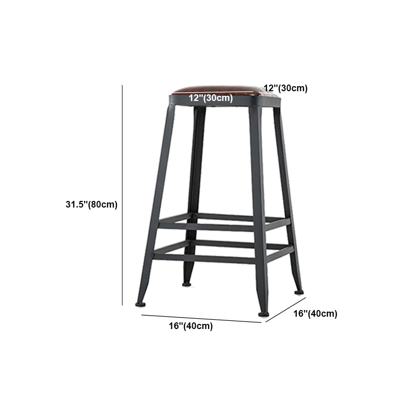Industrial Metal Stool Faux Leather Cushion Footrest Stool for Bar