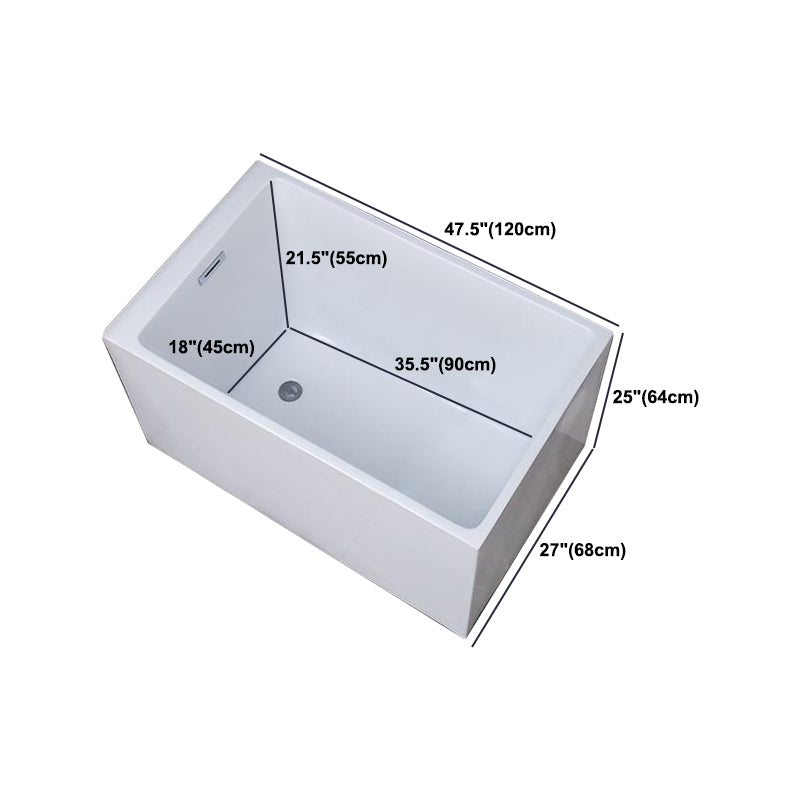 White Acrylic Alcove Bath Tub Rectangular 25" H Bathtub for Home (Without Faucet)