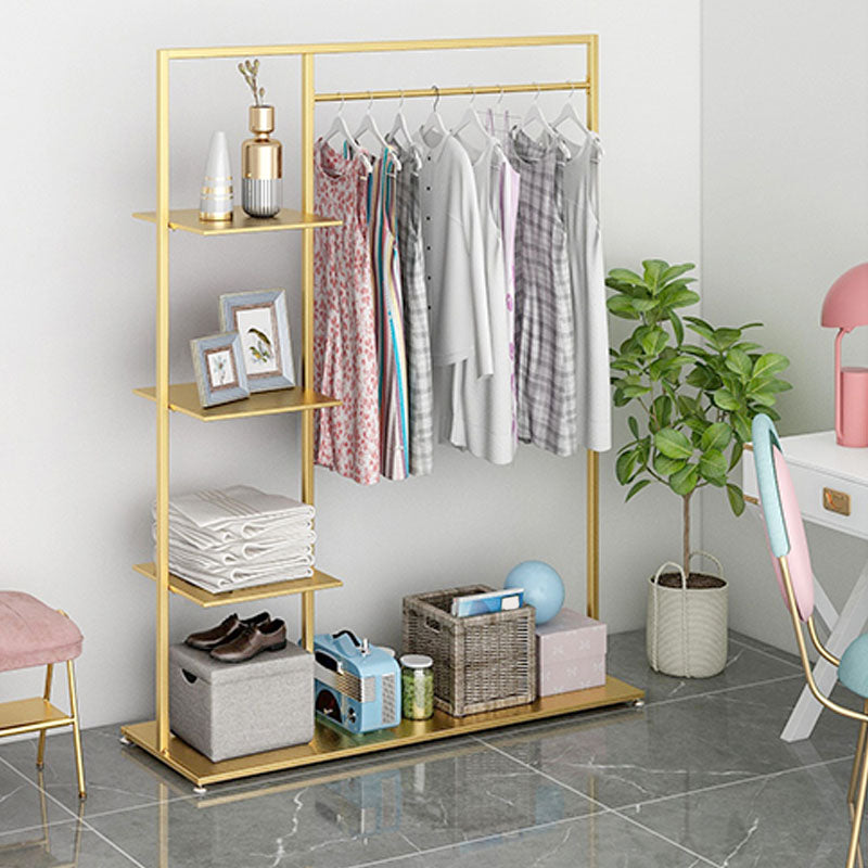 Modern Entryway Kit Hanging Rail and 3 Side Storage Shelves Coat Hanger
