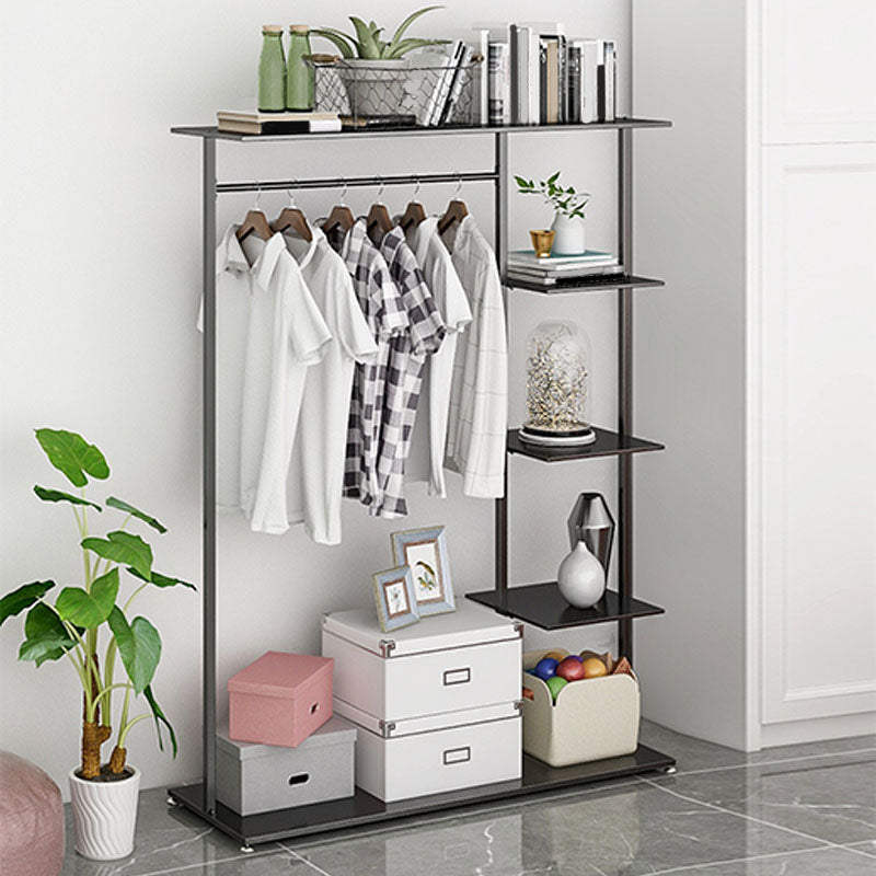 Modern Entryway Kit Hanging Rail and 3 Side Storage Shelves Coat Hanger