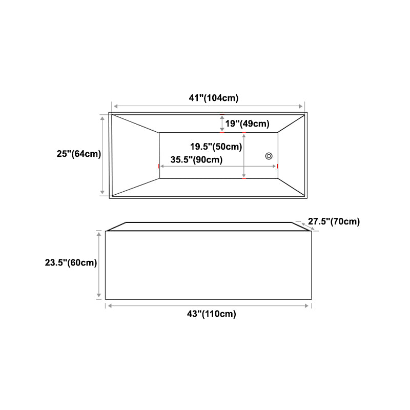 Modern Rectangular Tub Acrylic  Freestanding Bathtub for Home