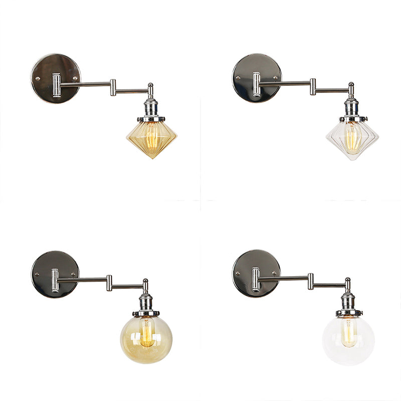 Adjustable Industrial Sconce Light Glass 1-Light Sconce Light Fixture
