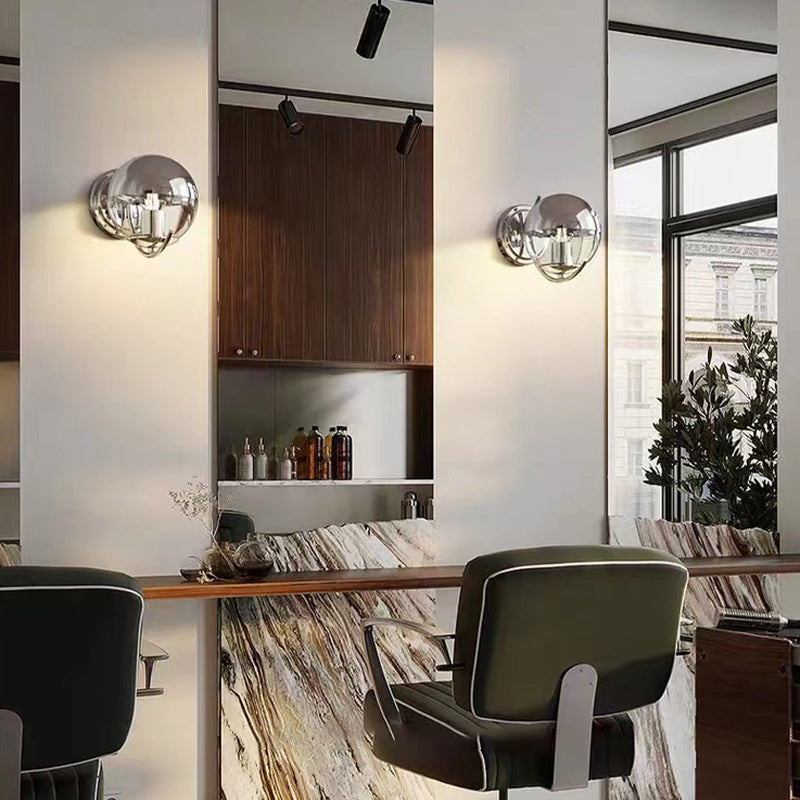 1-Light Modern Wall Lamp Silver Wall Mount Lamp with Glass Shade for Bedroom