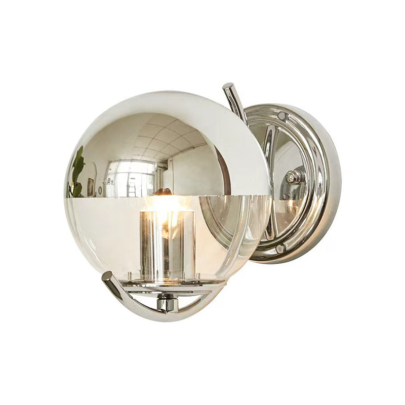 1-Light Modern Wall Lamp Silver Wall Mount Lamp with Glass Shade for Bedroom