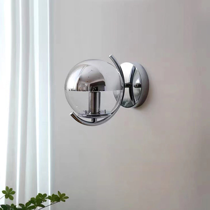 1-Light Modern Wall Lamp Silver Wall Mount Lamp with Glass Shade for Bedroom
