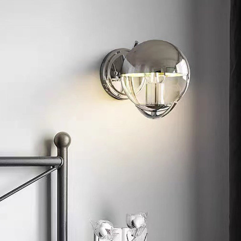 1-Light Modern Wall Lamp Silver Wall Mount Lamp with Glass Shade for Bedroom