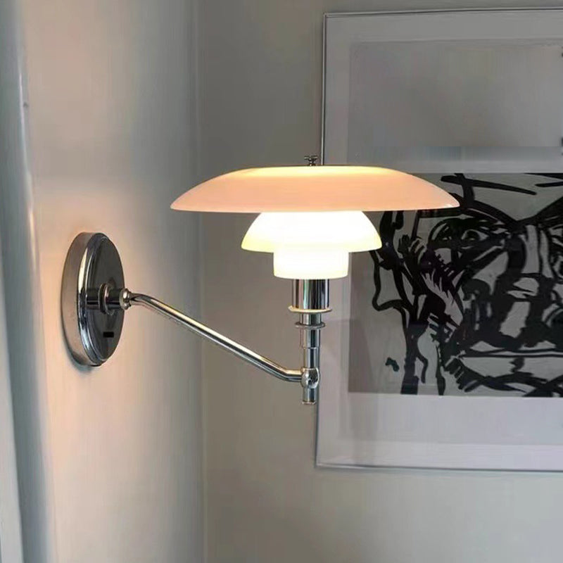 Modern Metal Wall Lamp 1-Light Wall Mount Lamp with Glass Shade for Bedroom