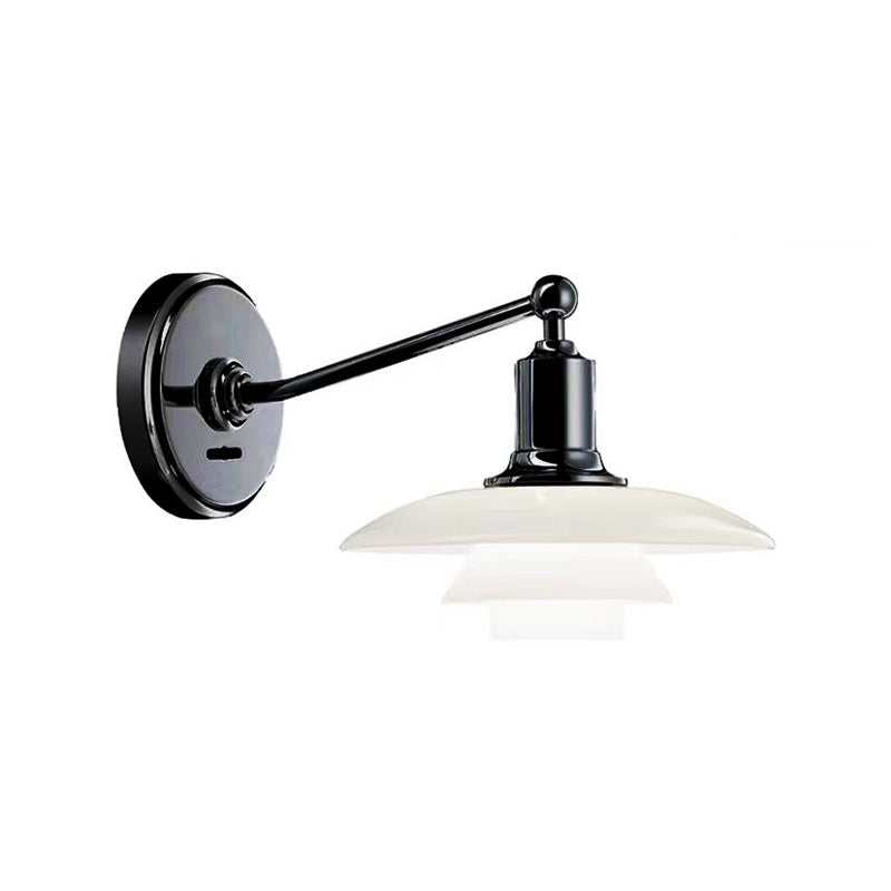 Modern Metal Wall Lamp 1-Light Wall Mount Lamp with Glass Shade for Bedroom