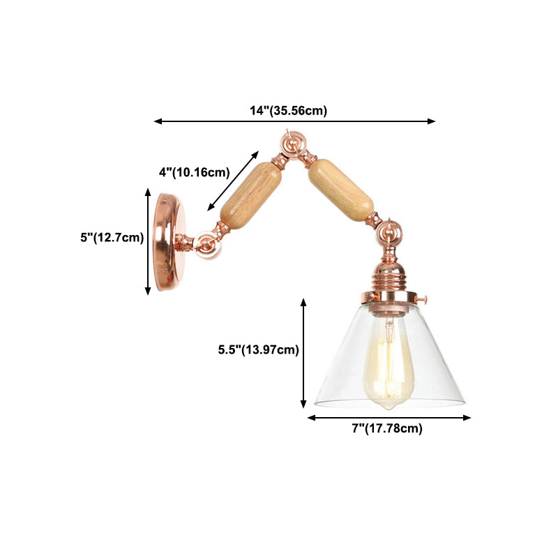 Adjustable Industrial Wall Light Fixture Glass 1-Light Wall Light