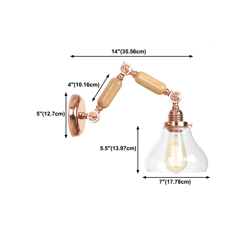 Adjustable Industrial Wall Light Fixture Glass 1-Light Wall Light