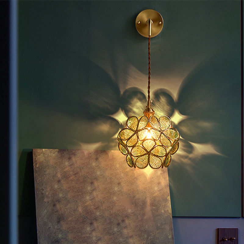 Modern Flower Sconce Glass 1-Light Sconce Light Fixture for Bedroom