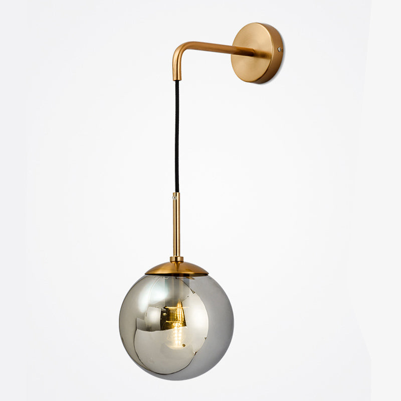 Industrial Style Ball Shape Wall Sconce Glass 1 Light Sconces in Gold for Bedroom