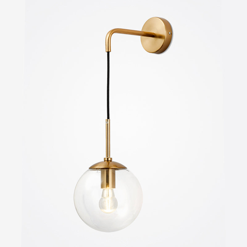 Industrial Style Ball Shape Wall Sconce Glass 1 Light Sconces in Gold for Bedroom