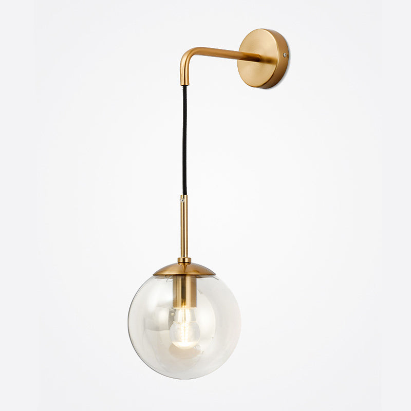 Industrial Style Ball Shape Wall Sconce Glass 1 Light Sconces in Gold for Bedroom