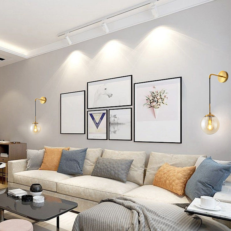 Industrial Style Ball Shape Wall Sconce Glass 1 Light Sconces in Gold for Bedroom