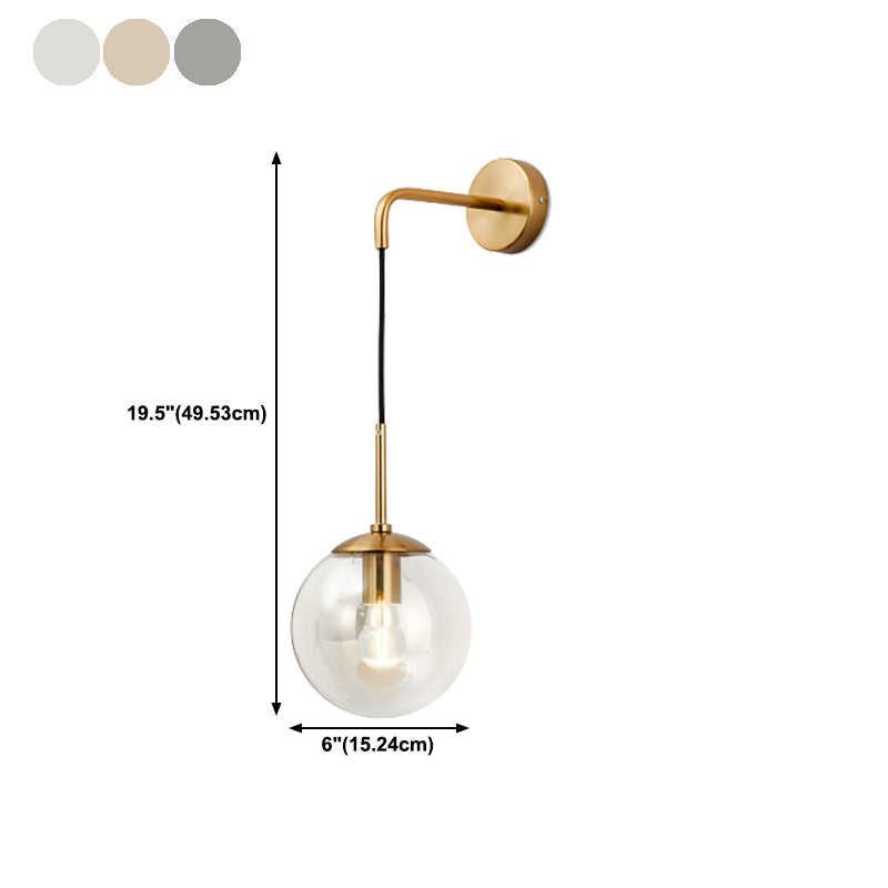 Industrial Style Ball Shape Wall Sconce Glass 1 Light Sconces in Gold for Bedroom